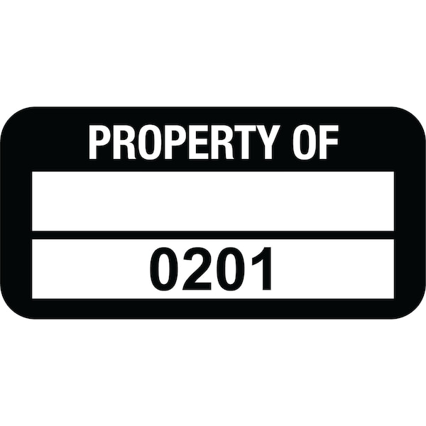 Lustre-Cal PROPERTY OF Label, Polyester Black 1.50in x 0.75in 1 Blank Pad & Serialized 0201-0300, 100PK 253772Pe2K0201 - main